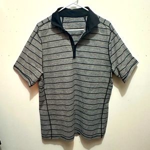 Mens Lululemon Athletica Vent Stretch Golf Shirt in Black and Grey Stripes